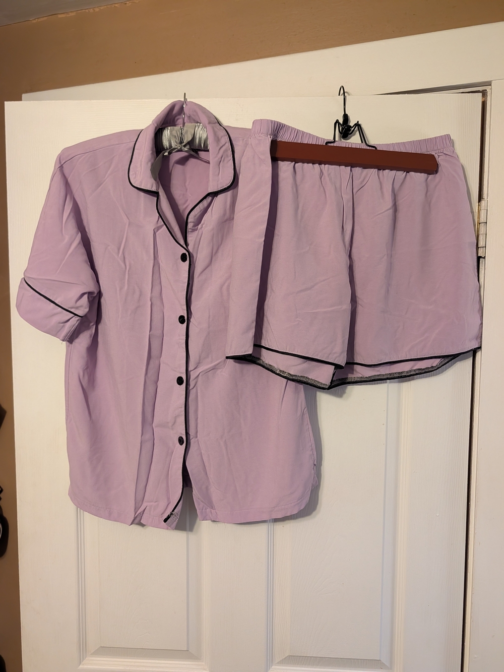 Lavender Short-Sleeve Pajama Set with Black Piping